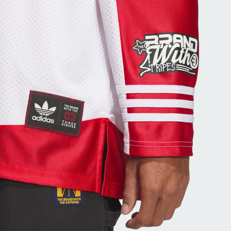 adidas Оригинальная футболка с длинным рукавом Bbrtr, удобная спортивная футболка унисекс, белый светло-алый KA8004