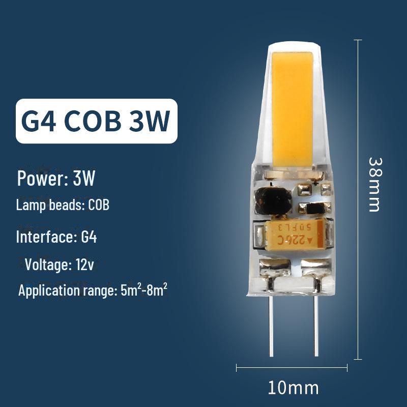 G4 COB 3W LED Corn Lamp Beads, 12V/220VAC/DC, Universal High Brightness Crystal Chandelier Light Source