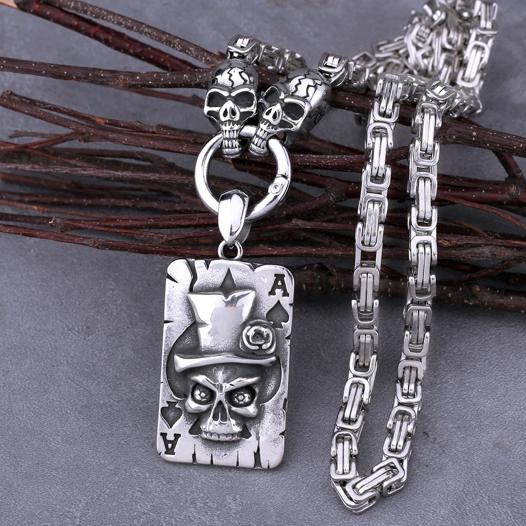 Готический Волшебник Лопата Череп Подвеска Ожерелье Мужское Байкерское Властное Толстая Цепь Ожерелье Из Нержавеющей Стали Вечерние Клубные Ювелирные Изделия Подарок