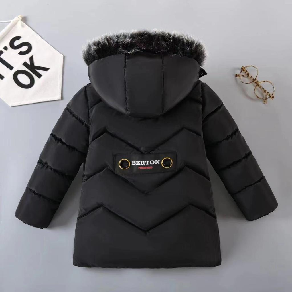 Зимняя теплая куртка для мальчиков с буквой F, модная подкладка с плюшевым меховым воротником, капюшон, тяжелое пальто для детей