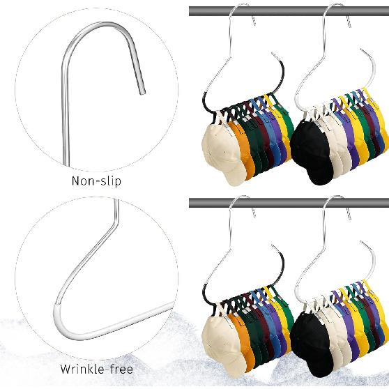 4 Piece Baseball Cap Hangers Stainless Steel Hat Storage Hook Hat Organiser for Baseball Caps Ball Cap Holder Rack Closet Accessories Holder for Hats