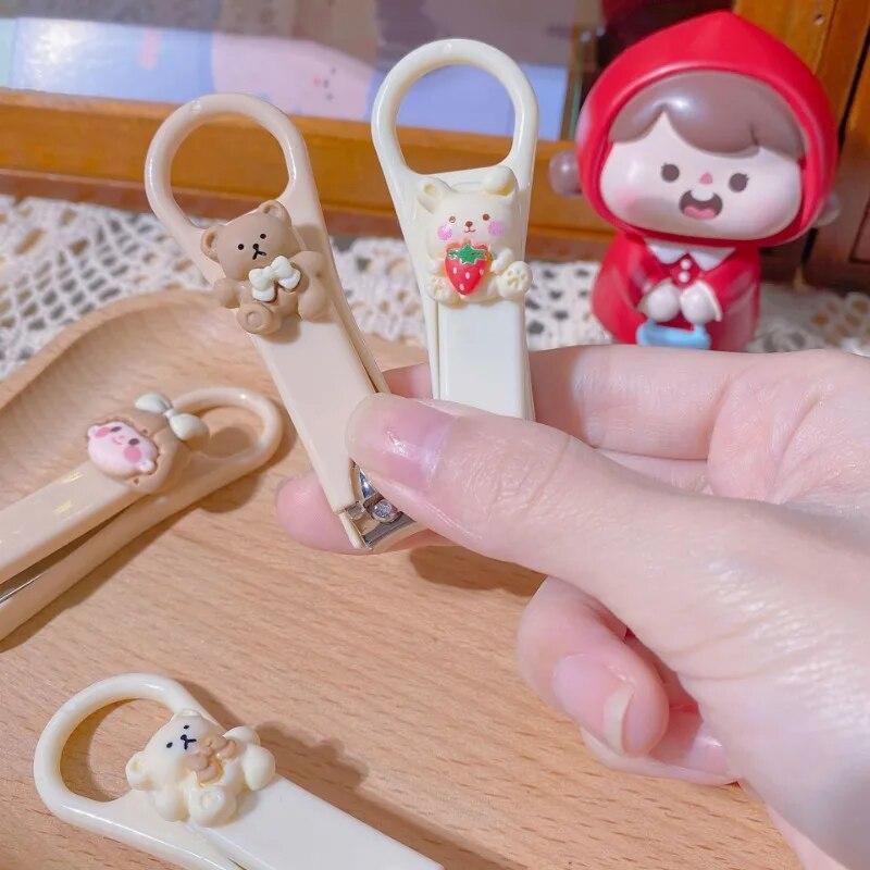 Новые милые кусачки для ногтей с милым мультяшным медведем и кроликом, триммер для ногтей с защитой от брызг, аксессуары для ухода за ногтями для детей, маникюрные инструменты