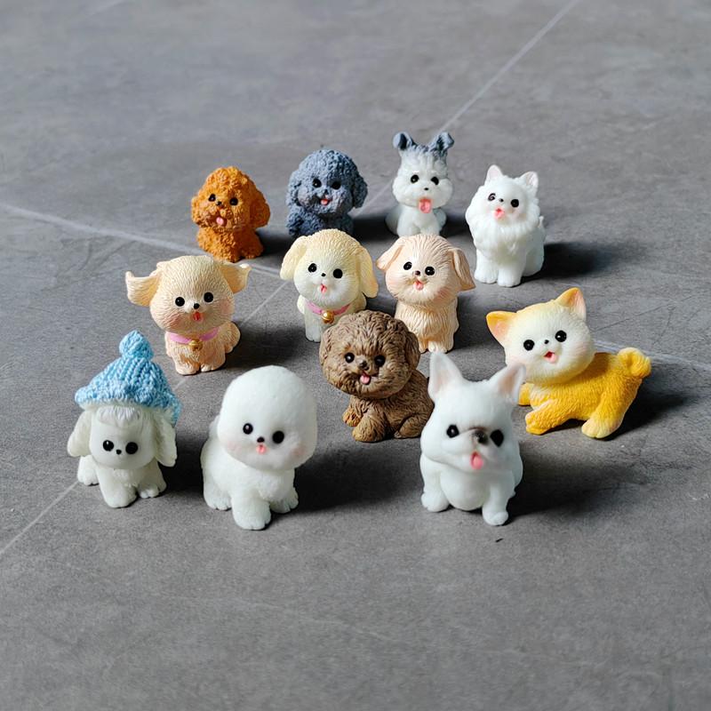 12pc Cute Small Dog Puppy Animal Decoration Resin Craft Miniature Figure Tiny for Bonsai Microlandscape Fairy Garden Decor