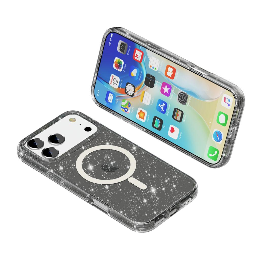 For iPhone 17 Pro Case Compatible with MagSafe Glitter Powder PC+TPU Phone Cover