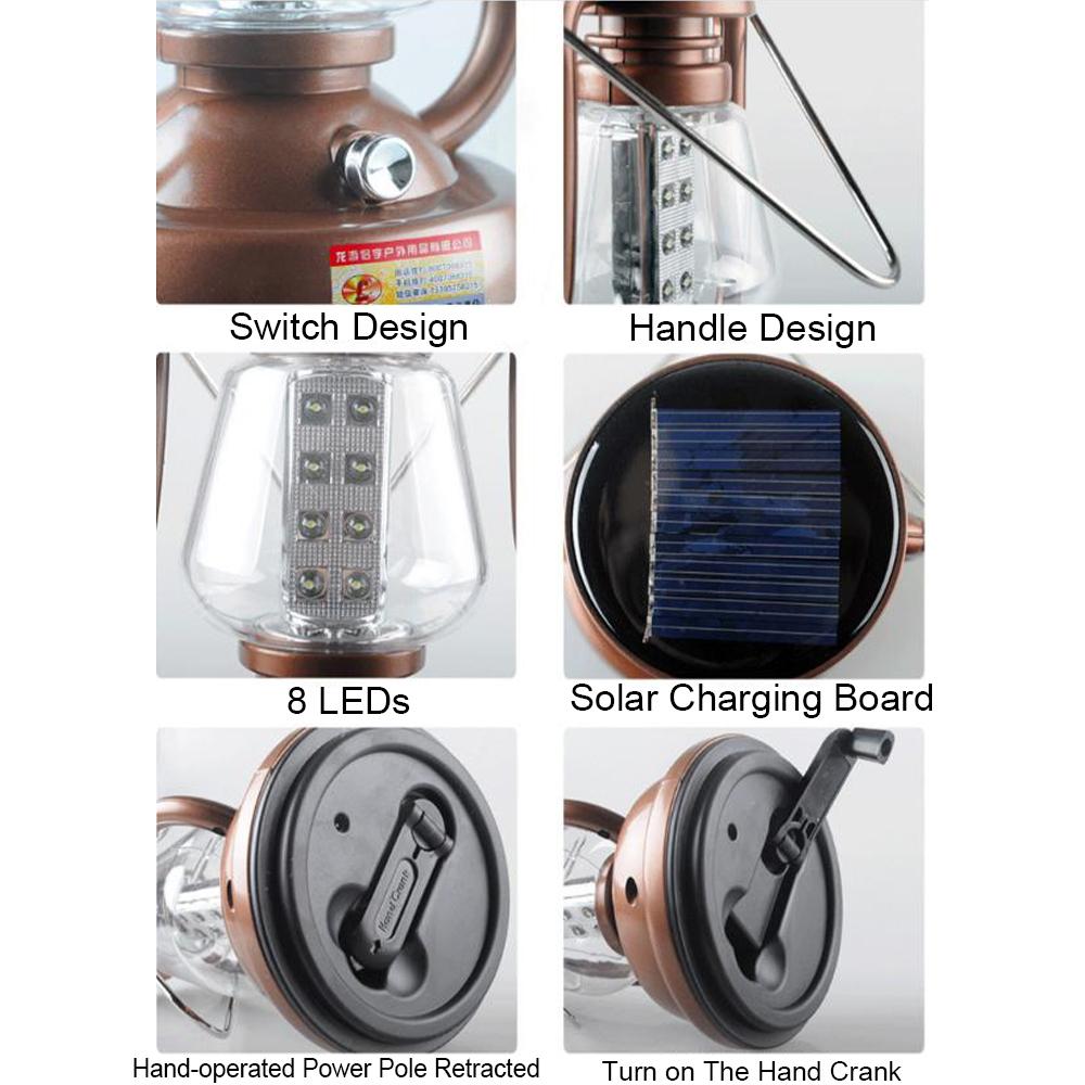 Vintage LED Lantern Camping Light Solar Hand Crank Rechargeable LED Portable Lantern For Tent Fishing Garden Outdoor Emergency