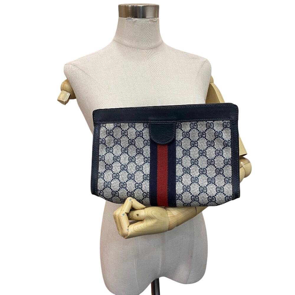 Gucci Деловая сумка Косметичка GG Supreme Линия Shelly ПВХ Клатч Синий ПВХ Б/у