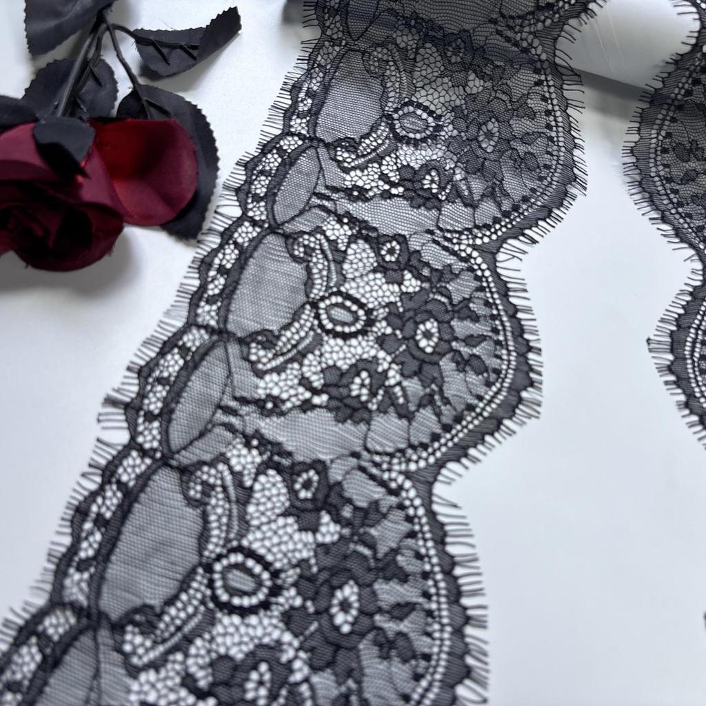 ( 2 Colors ) Chantilly Lace, 3m x 14cm, Non-stretch French Eyelash Mesh Trim Lace for Lingerie, Dress, Garment, Sewing & Crafting