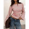 Women Y2k Round Neck Flared Long Sleeve Slim Fit Casual T Shirt