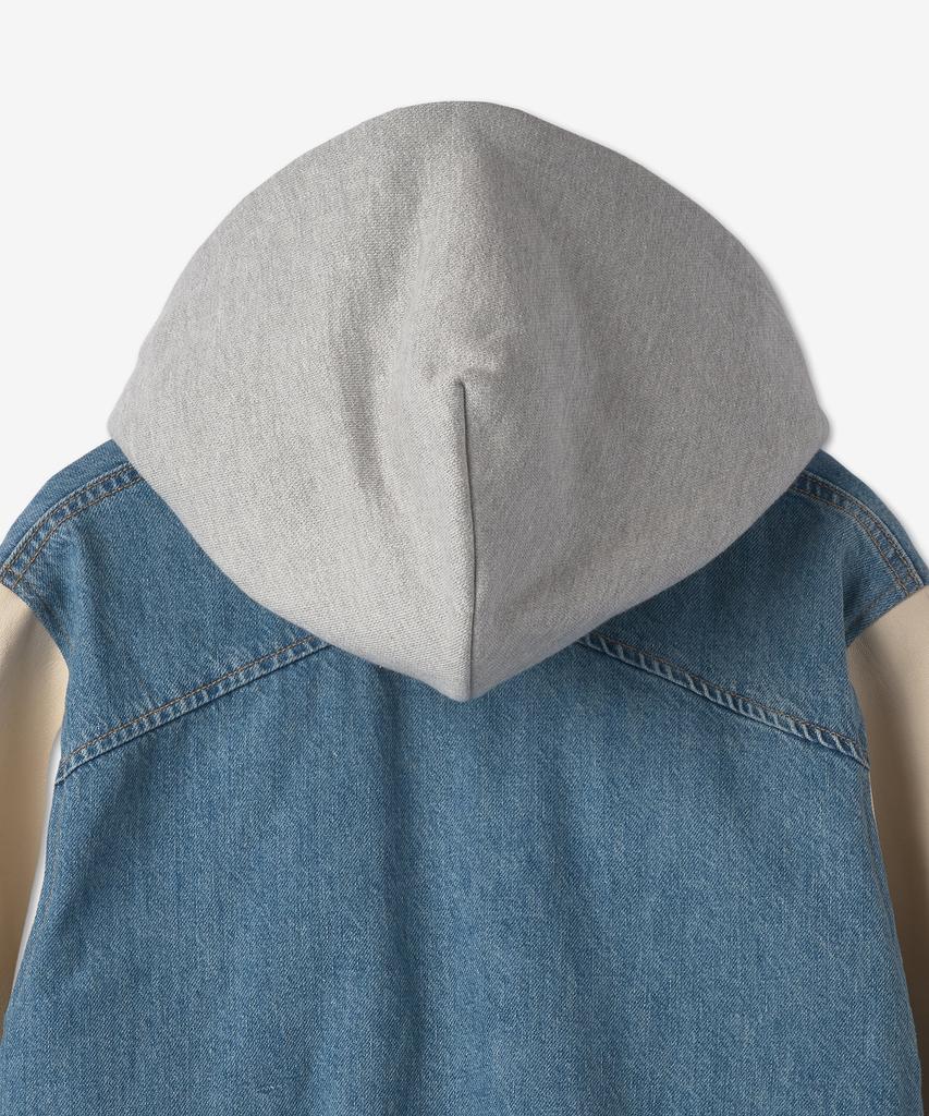 Lude Washed Denim Hooded Varsity Jacket - Indigo:Cream / Rhfw22Ja406240501050