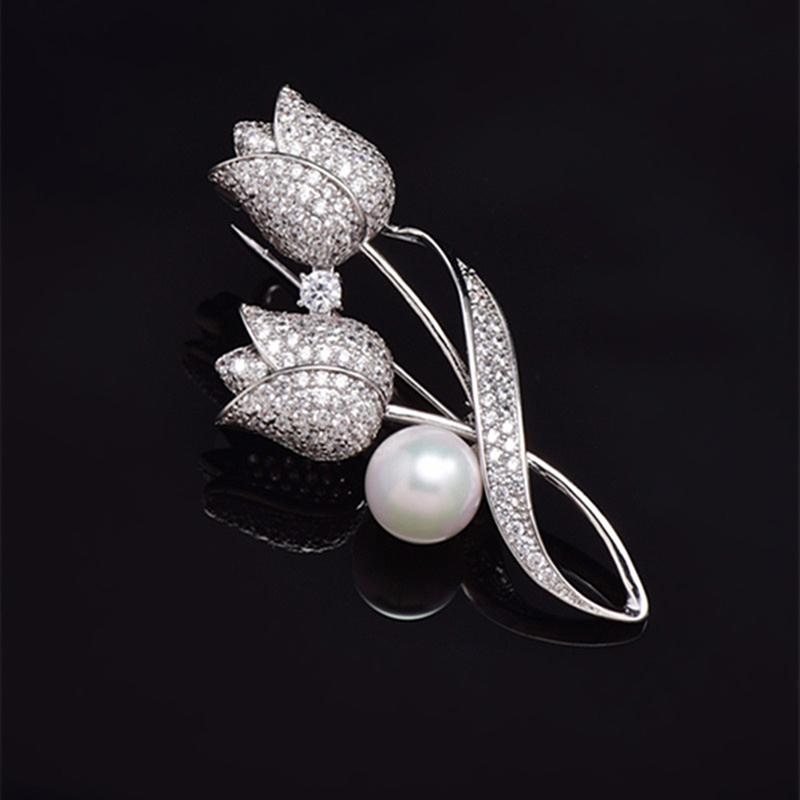 1Pc Brooch Rhinestone Tulip Flower Brooch Anti-glare Suit Brooch Collar Pin Jewelry