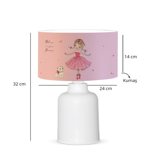 Ballerina Kids Room Lampshade Lamp, Table Lamp Cute Ballerina Girl Princess Dancing Ballet with Heart