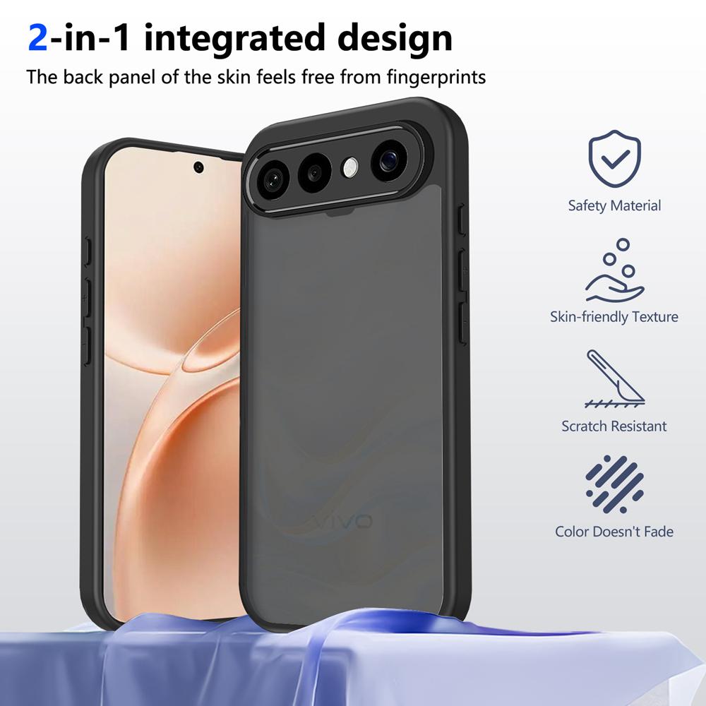 KEYSION Матовый Полупрозрачный Черный Чехол для Телефона VIVO X300 FE Мягкий Силикон+ПК Противоскользящая Ударопрочная Задняя Крышка для VIVO X300 FE 5G