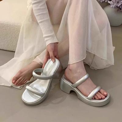 Французские шлепанцы на толстой подошве с открытым носком, женские, 2025, новая мода, универсальные, с юбкой, крутые шлепанцы