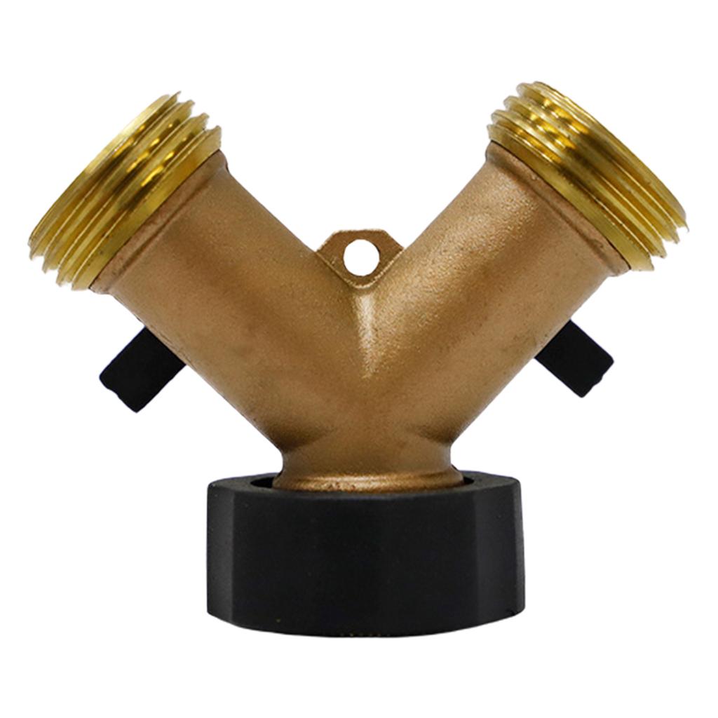 2-way Y-type Hose Splitter Garden Hose Distributor Brass Hose Tap Adapter with 2 Valves ADM