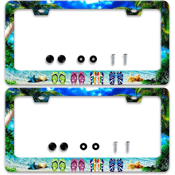 2 Pcs Grey Black Leopard Print License Plate Frame Cheetah License Plate Frames Personalise Stainless Steel Funny Design Compatible with Standard
