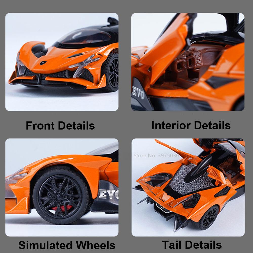 1/32 Apollo EVO Scale Alloy Sport Car Model Diecasts Vehicle Model with Light Sound Инерционный автомобиль Toys for Child Birthday Gifts