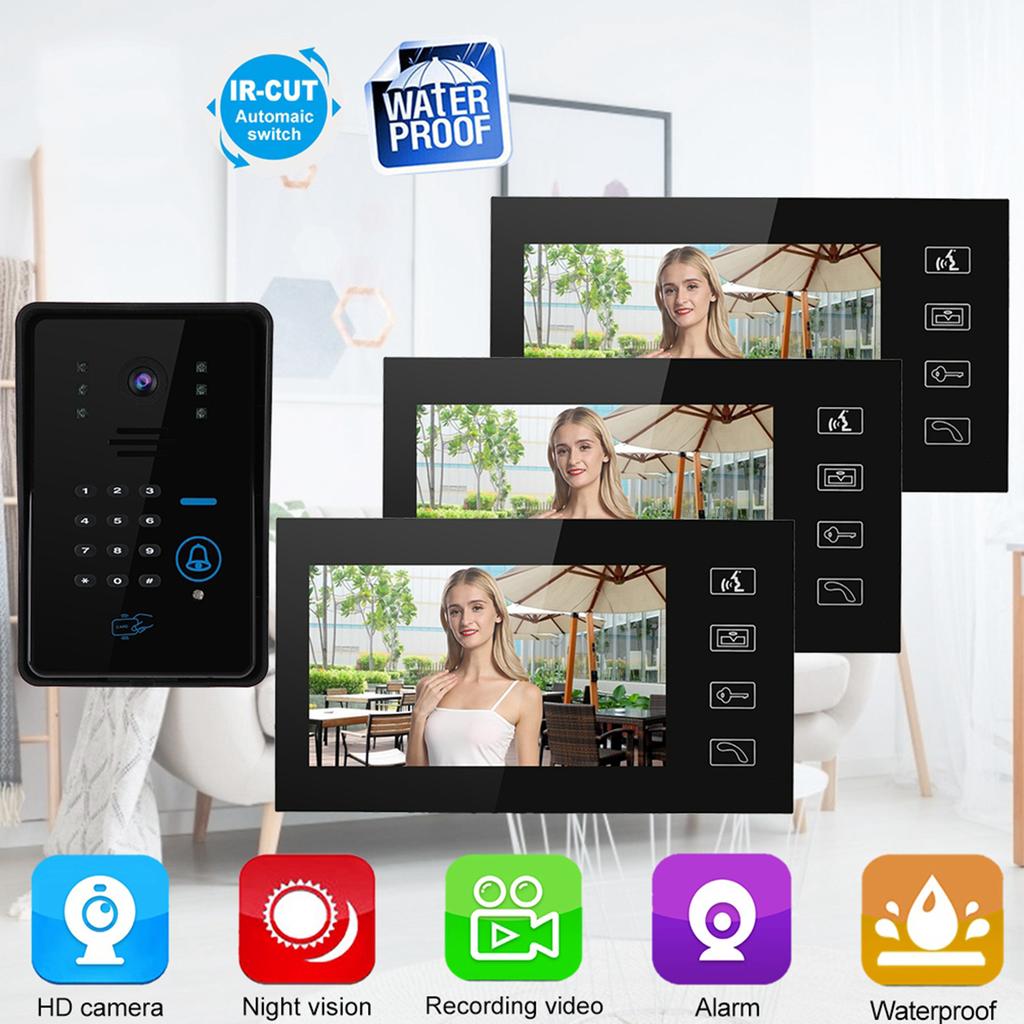 7inches Wired Video Doorbell Intercom System Card Password Remote Control