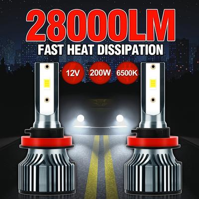 Roadsun 2 шт. Светодиодные лампы 9005/HB3 9006/HB4 H11 H7 H1 H4 H13 Дальний/Ближний свет фар Все-в-одном, 28000 лм 200 Вт Ультра-белый 6500K