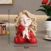 Lovely Wave Haired Girl Figures Rose Flower Statue Desk Decoration Exquisite Character Resins Sculpture Room Aesthetics Decor