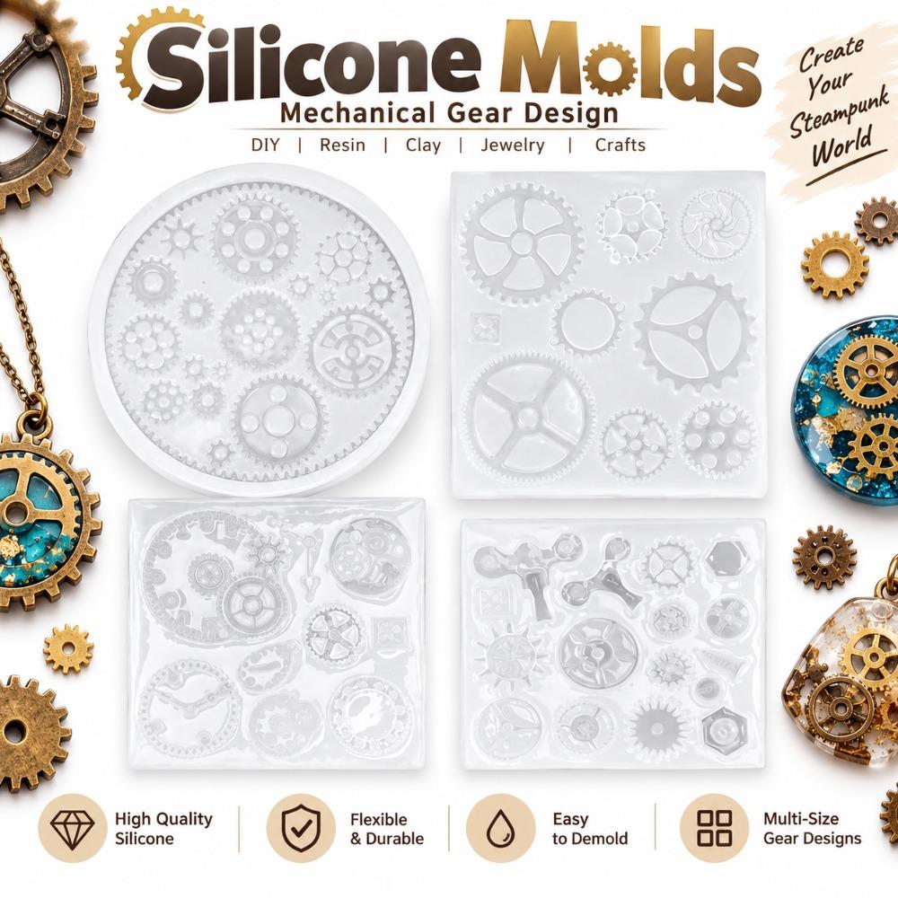 4pcs Mechanical Gear Shape Silicone Molds 3D Design Chocolate Molds Chocolate Making
