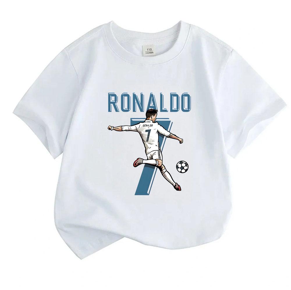 Kids Boys Girls 100% Cotton Crew Neck Short Sleeve T-Shirt, Soccer Player No.7 Print Casual Tees for Sports Fans Children Everyday Wear Top