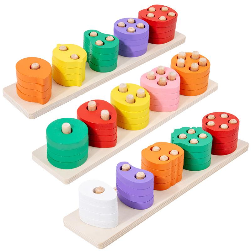 Montessori Fruit And Vegetable Five Sets Of Columns Fruit And Vegetable Shape Matching Color Cognition Building Block Early Education Educational Toys