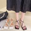 Модные Босоножки на высоком каблуке Женские на толстом каблуке 2024 Лето Фея Стиль Корейская версия Ремешок с пряжкой на одно слово Открытый носок Квадратный носок Босоножки