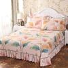 3pcs Set Thicken Printed Bed Skirt Soft Sanding Dust Proof Bed Skirt King Queen Size Bedspread with 2pcs Pillowcase