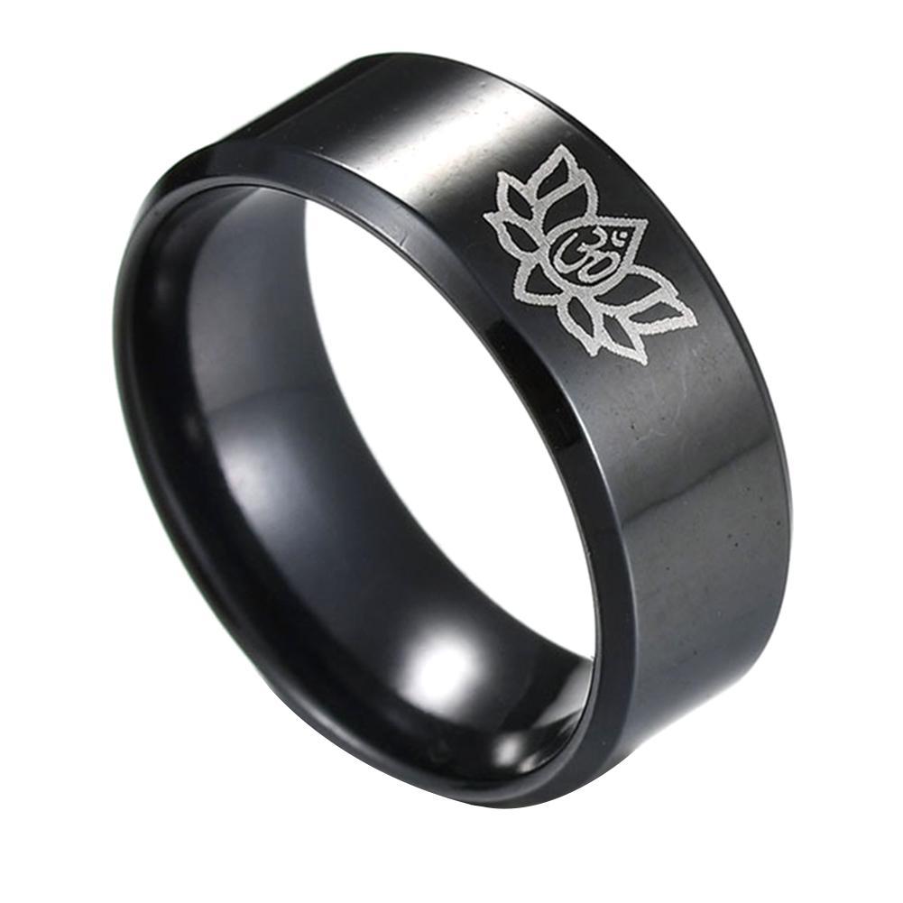 BLUELANS RINGS Unisex Yoga Lotus Simple Steel Om Titanium Pattern Finger Ring Band Jewelry
