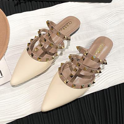 Большие размеры сандалии на плоской подошве женские летние лакированные кожаные французские туфли с заклепками и заклепками