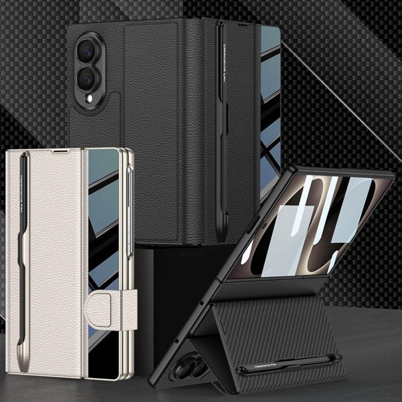 Phone Case Galaxy Z Fold8 Ultra Fold7 PU Leather Flip Cover With Pen Slot Screen Protector Stand Full Body Shockproof
