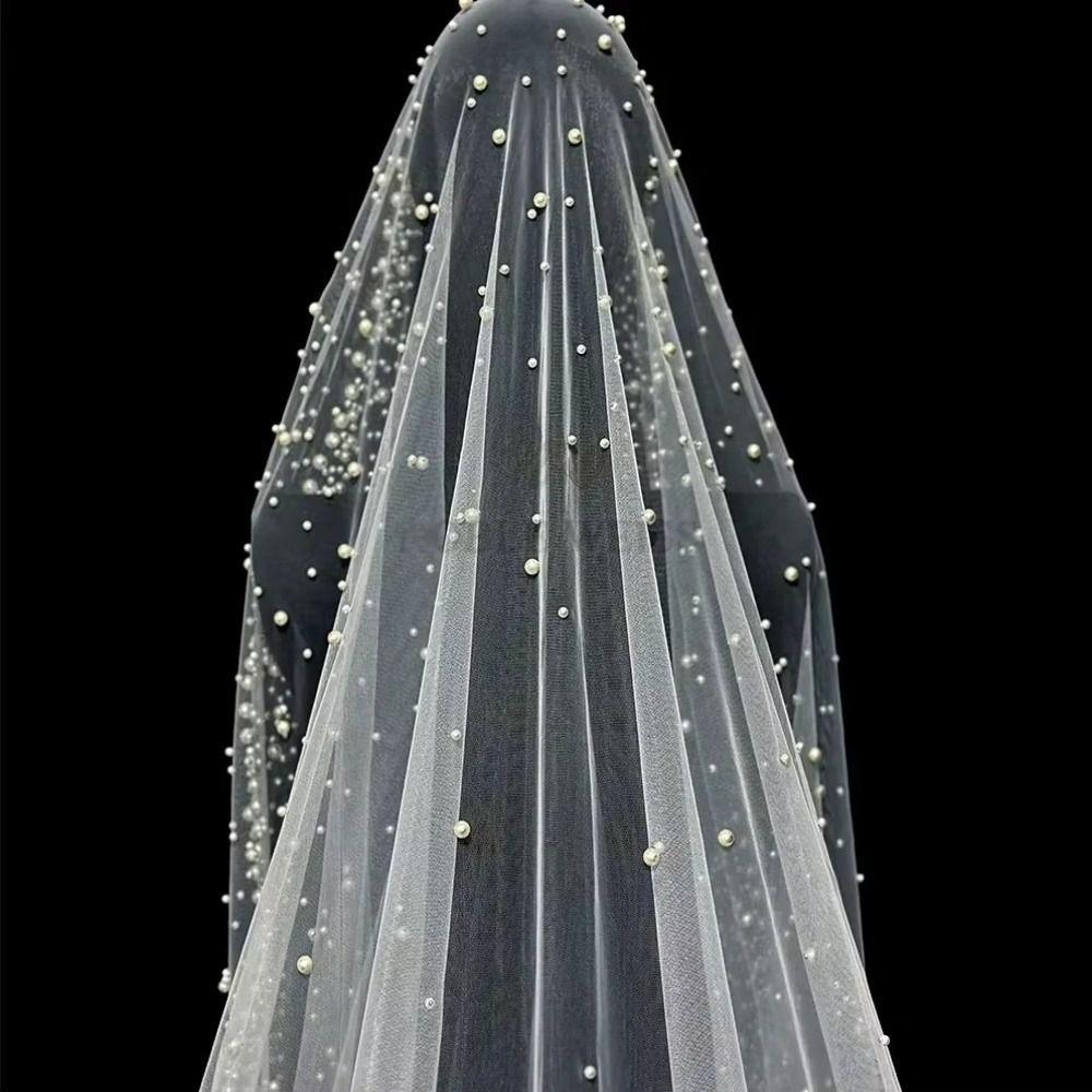Жемчуг Жемчуг Тюль Свадебная фата 130см Свадебная фата Изысканная Длинная Свадебная фата Для Женщин