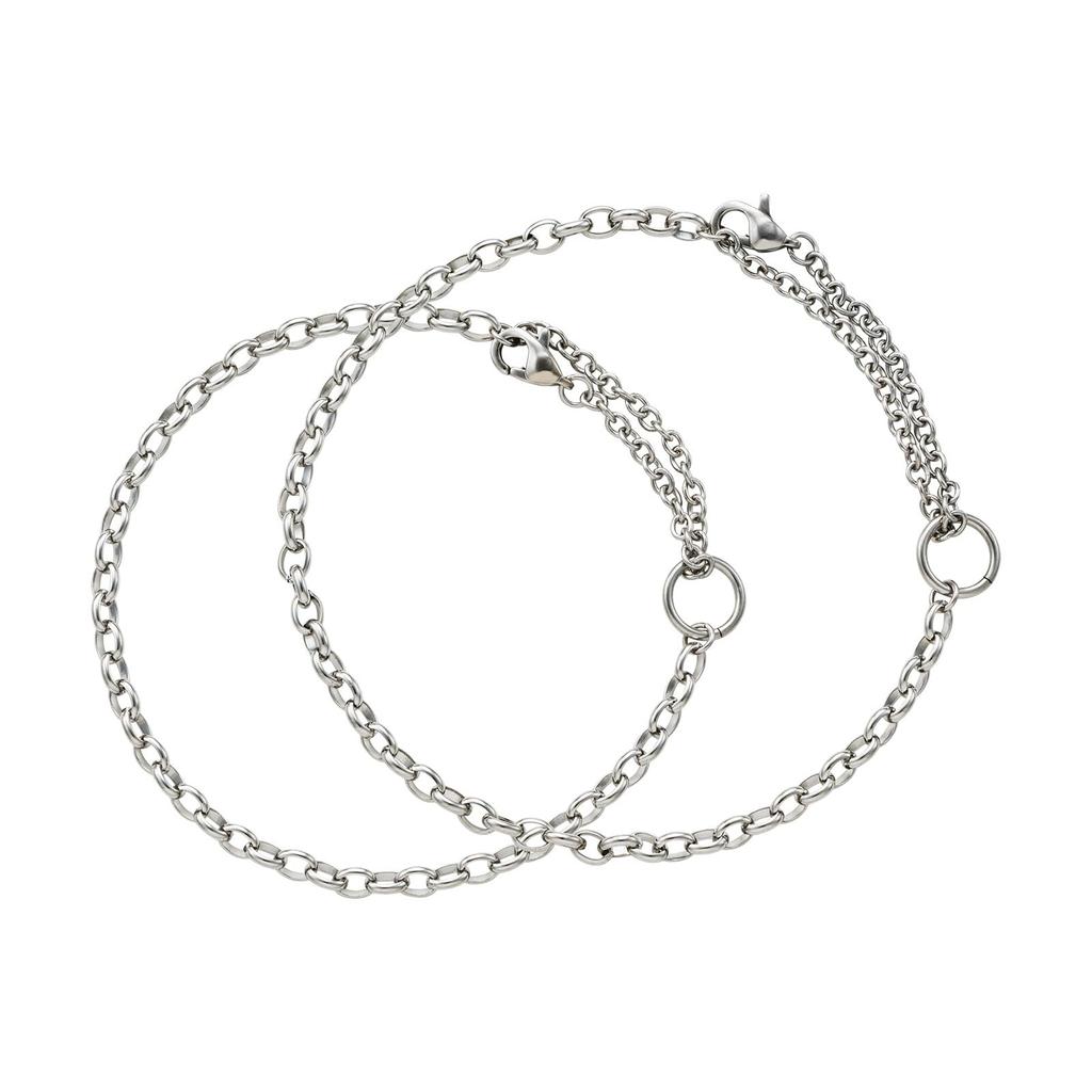 Pair Bracelet Pair Anklet Half Round 2way Set of 2 Couples Hypoallergenic Surgical Stainless Steel Silver Silver Longest [White Clover] & 23cm/26cm