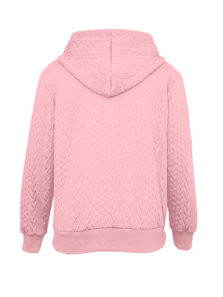 2025 Women's Solid Color Long Sleeve Knitted Hooded Zip-Up Jacket