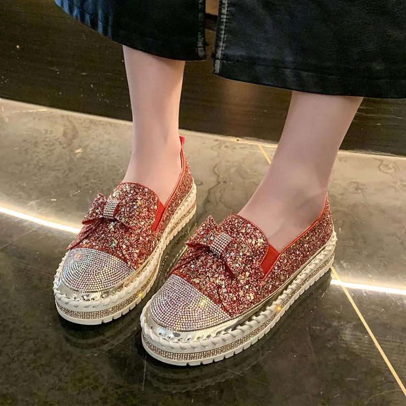 Весенние и осенние женские туфли Le Fu на плоской подошве с круглым носком и низким каблуком, со стразами и пайетками, новинка 2024 года, высококачественная модная женская обувь