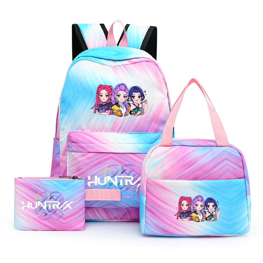 3Pcs/set Anime Cute Kpop Printed Backpack with Lunch Bag Pencil Case for Teenager Girl Boy Bookbag Large Capacity Waterproof Travel Bag Kid Gift