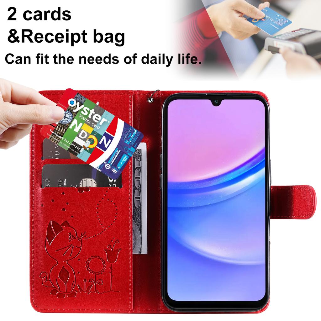 Кожаный чехол для Samsung Galaxy A26 5G/A16 5G/A16 4G с рисунком кошки и пчелы, чехол-кошелек с подставкой и ремешком