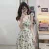 2022 Summer French Square Neck Floral Dress with A-line Waist-Slimming Design