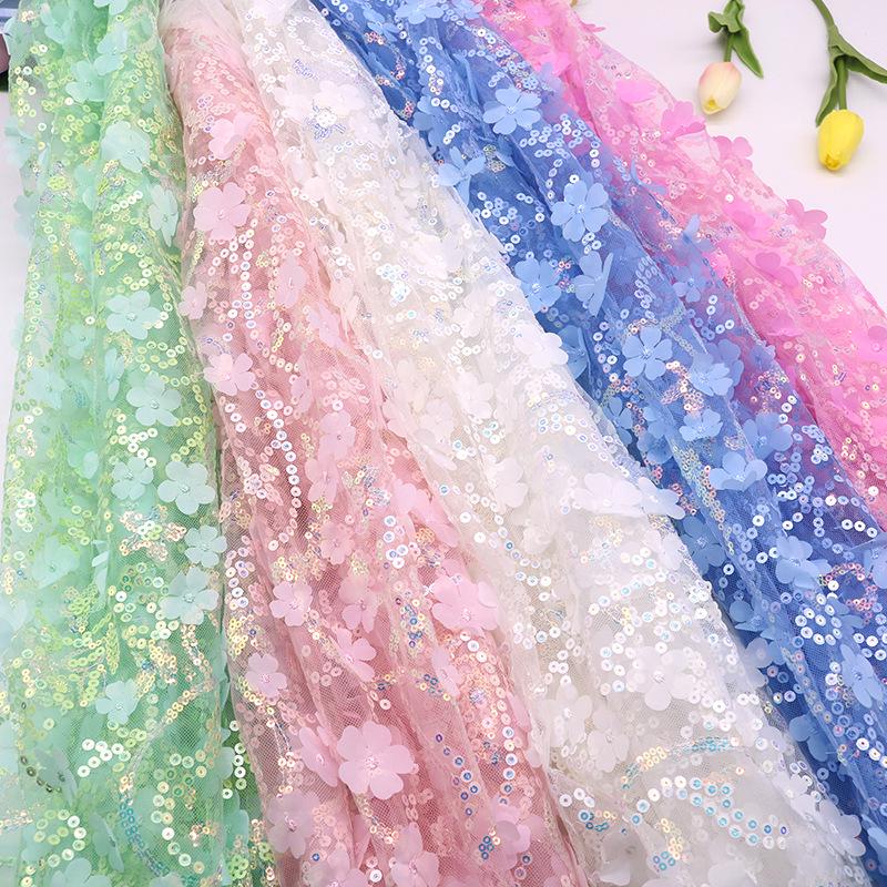 Ткань с 3D вышивкой пайетками в виде лепестков для свадебного платья, ципао, аксессуаров для волос, обуви, одежды и DIY поделок