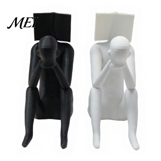 Abstract Figure Decoration 3D Printed Reading Man Statue, Book Head Sculpture, One-piece Print Creative Desk Decor, Phone Holder for Home Office Gift