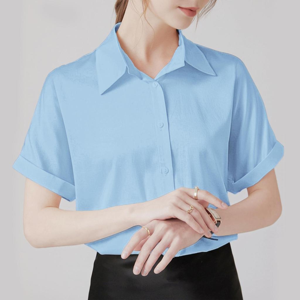 SPRING SEAON Shirt Short No Loose Plus Business Work Light Size M Women's Blouse, Sleeve, Summer, Casual, Office, Iron, Wrinkle-Resistant, Fit, Sizes,