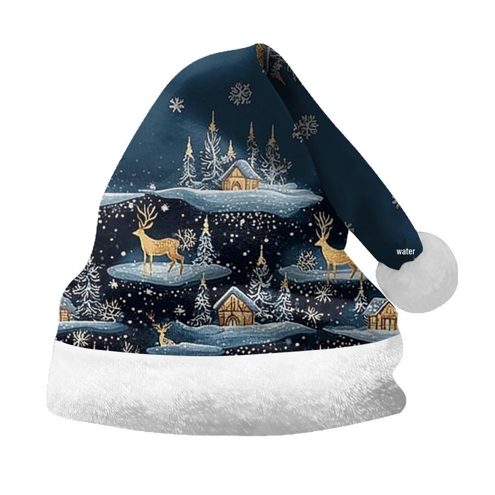 Рождественская двусторонняя флисовая шапка 2024 для взрослых и детей – Короткий плюш, Вельвет, с принтом рождественских элементов