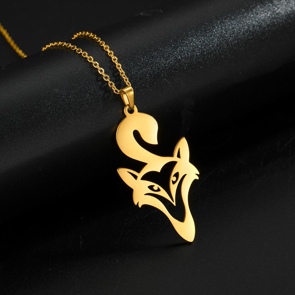 Fox Animal Pendant Necklace Stainless Steel Choker Chain Necklaces Summer Jewelry Best Wishes for Women