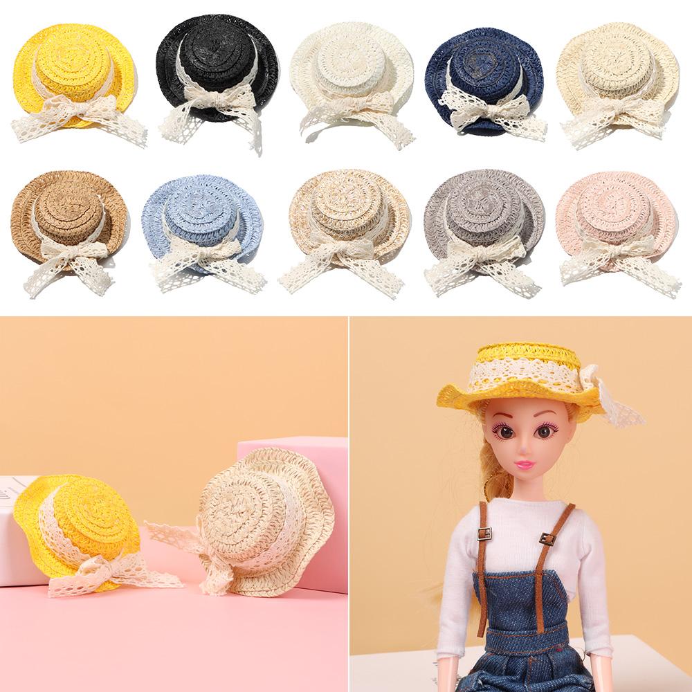 Миниатюрный кружевной бант, мини-кукольная шляпа, аксессуары, украшение для кукольного дома, соломенная шляпа, плетеные вручную шляпы