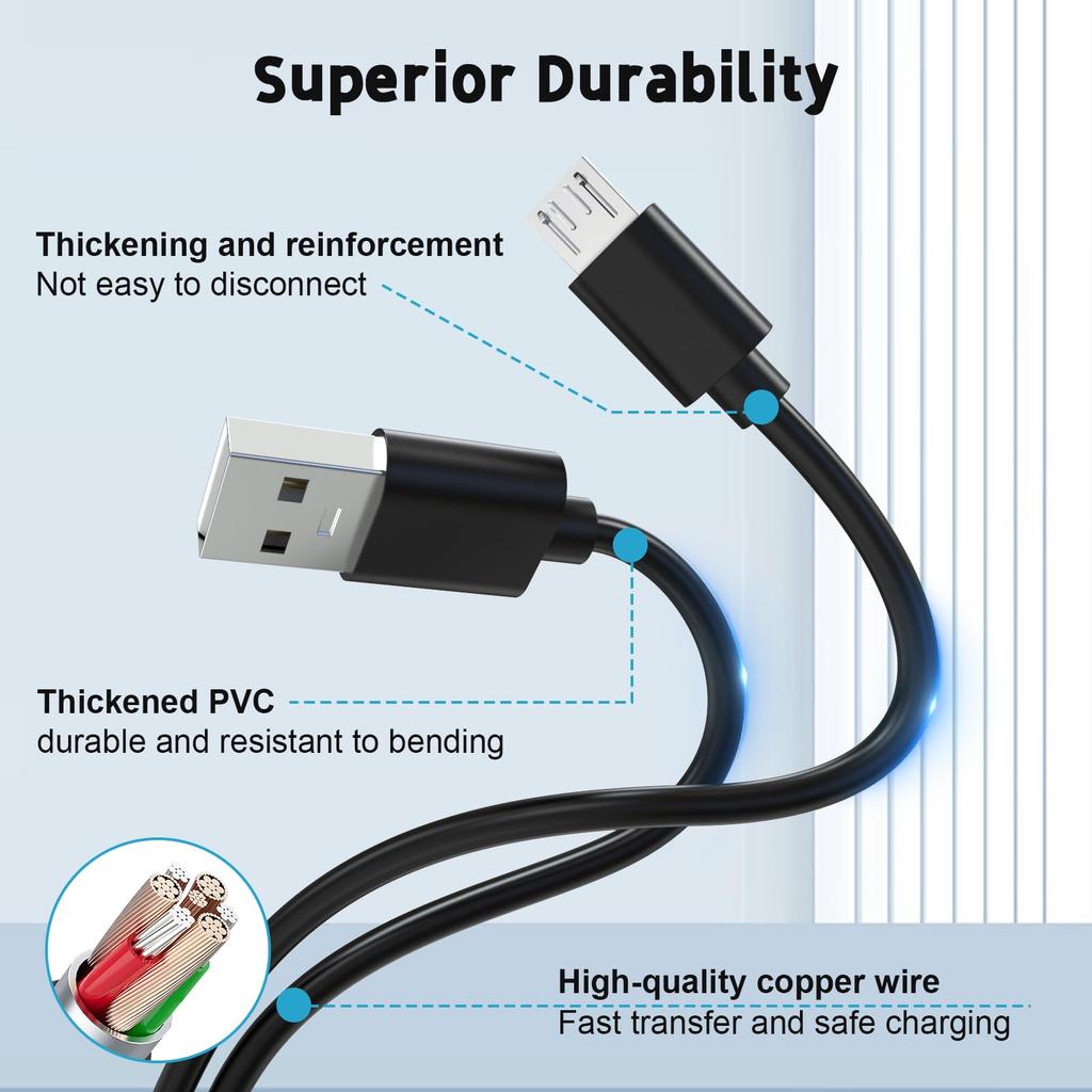 Кабель Arzweyk USB A на Micro USB для микрофона, 5 футов, синий. Совместим с профессиональными микрофонами Yeti Nano и Yeti X