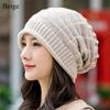 Solid Color Knitted Hat Oversized Skullcap Casual Beanie Hats  Women Men