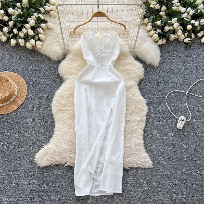 Платье-халтер с открытой спиной и открытым воротом для женщин. Платье для отпуска с зауженной талией, утягивающее и с разрезом.