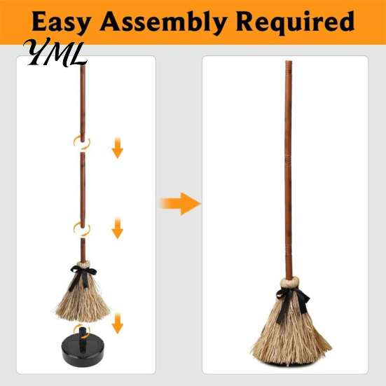Interactive Halloween Window Display Electric Broom Toy, with Touch Activated Swinging Prop, Retro Realistic Silk Witch Straw Broom, for Party