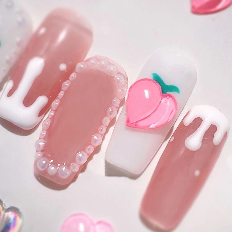10 шт. набор для дизайна ногтей персиковое сердце сверло из смолы для ногтей персиковое сердце ювелирные изделия милые трехмерные украшения для ногтей с бриллиантами