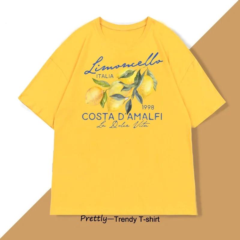 Retro Lemon Italy T-shirt Printed Short Sleeve T Shirt Women Casual Harajuku Streetwear Tee Tops Camiseta Women Summer Tees